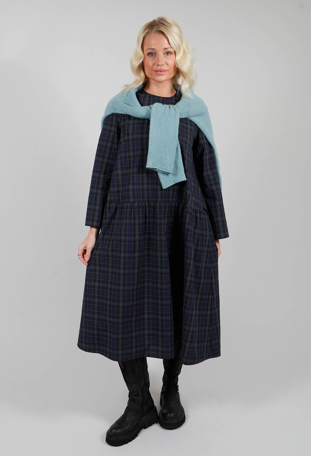 A-Line Tartan Dress in Blue