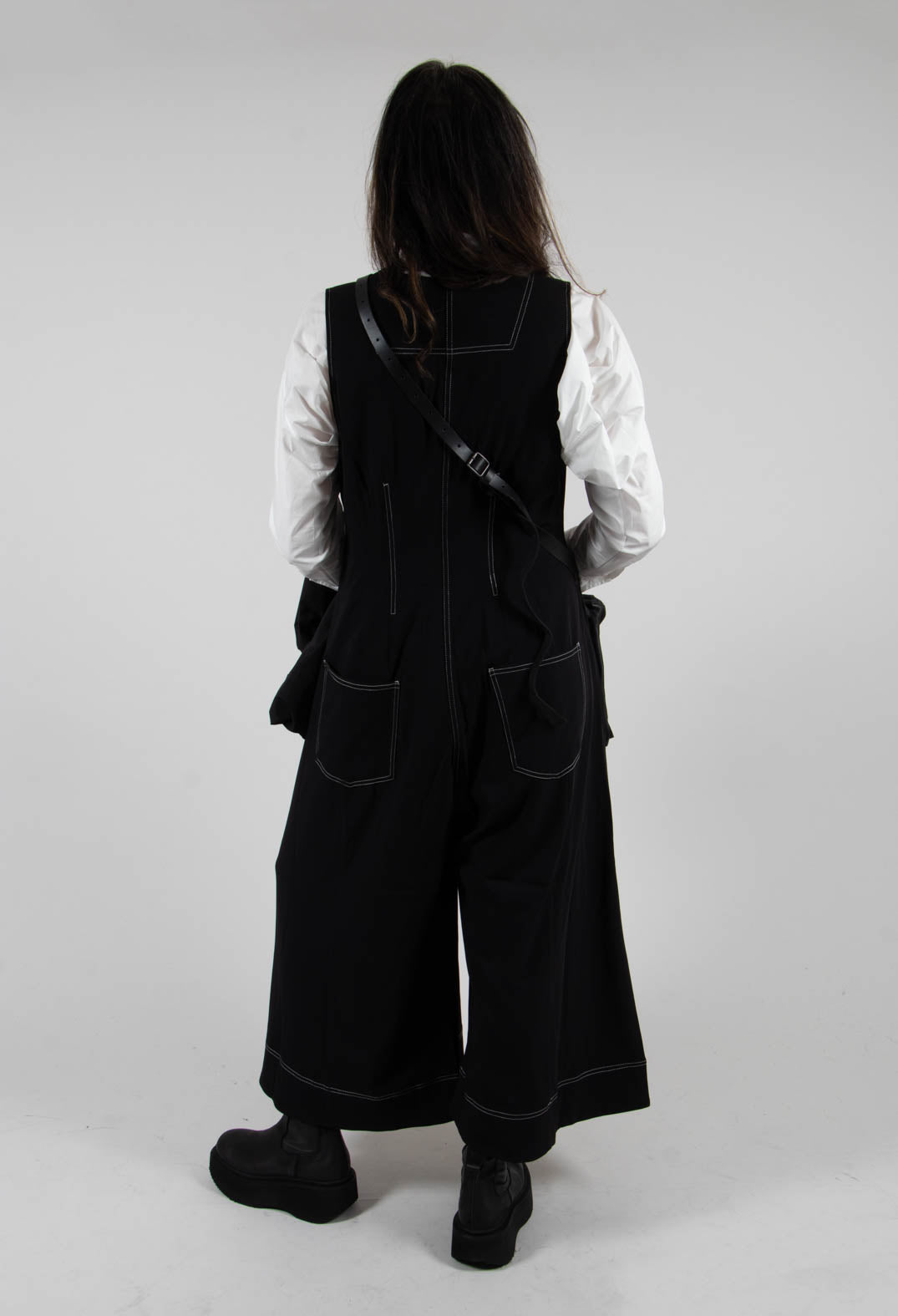 Wide Leg Denim Style Jumpsuit in Black