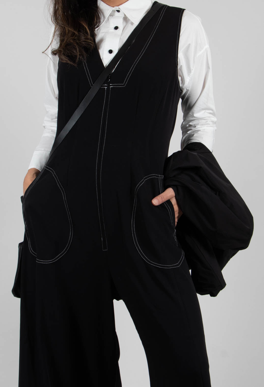 Wide Leg Denim Style Jumpsuit in Black