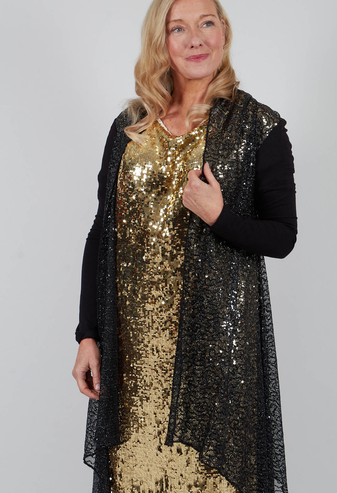 Sequin Waterfall Cardigan in Black