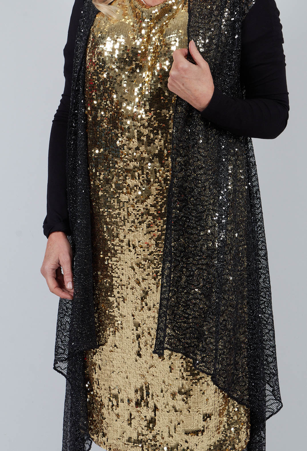 Sequin Waterfall Cardigan in Black