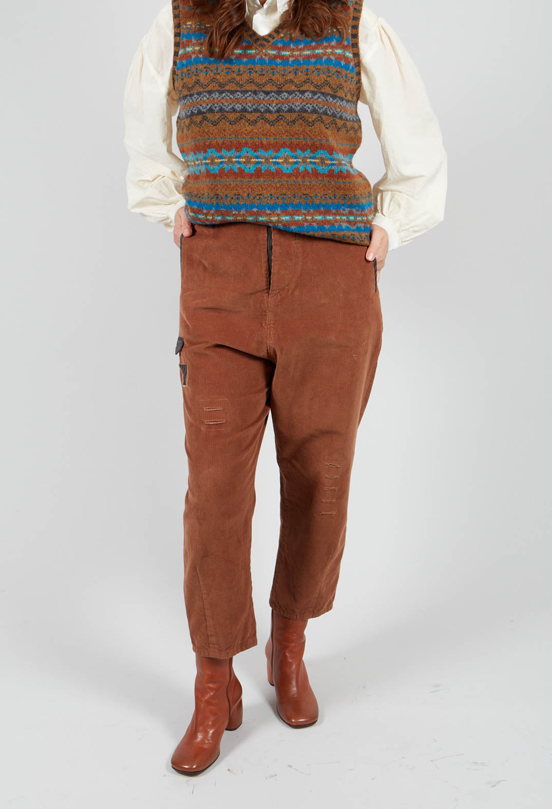 Straight Leg Cord Trousers in Brown