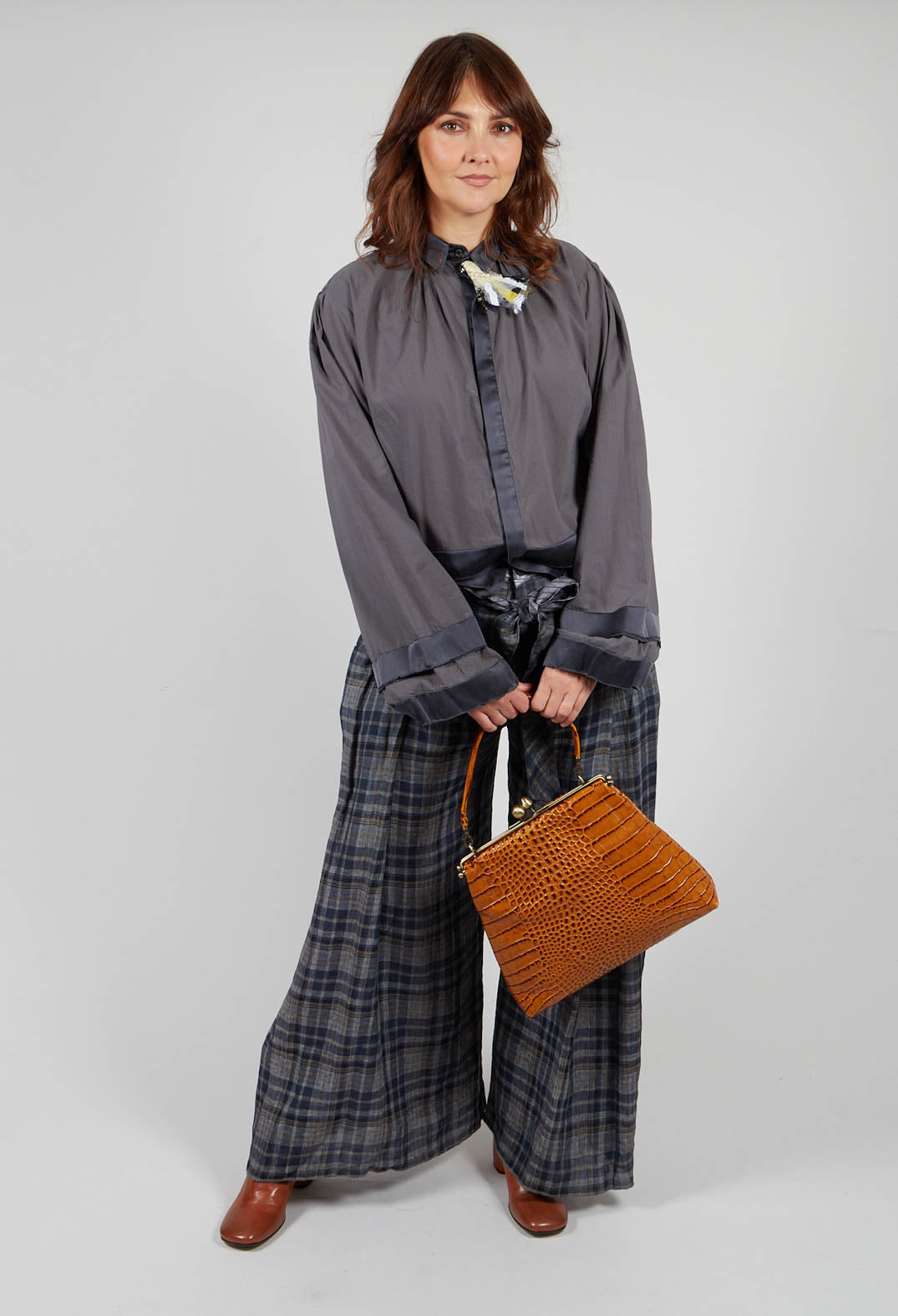 Tie Belt Trousers in Original Grey Tartan