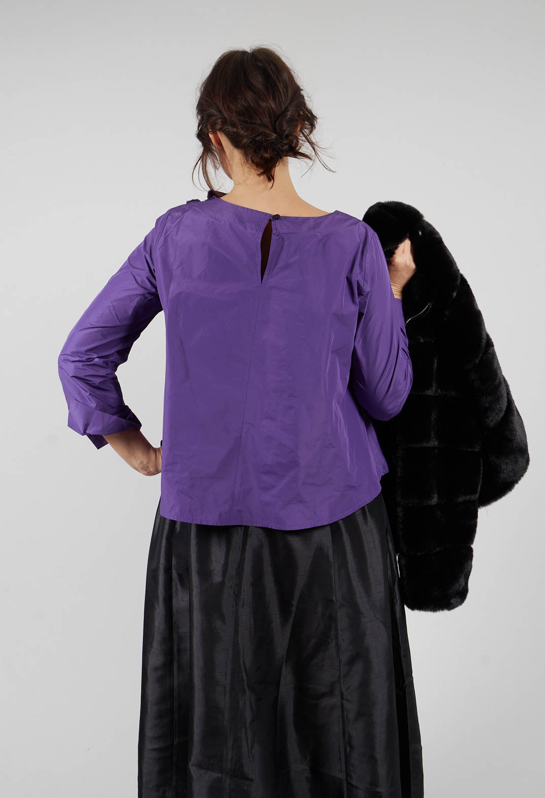 Light Taffeta Shirt with Ruffles in Purple