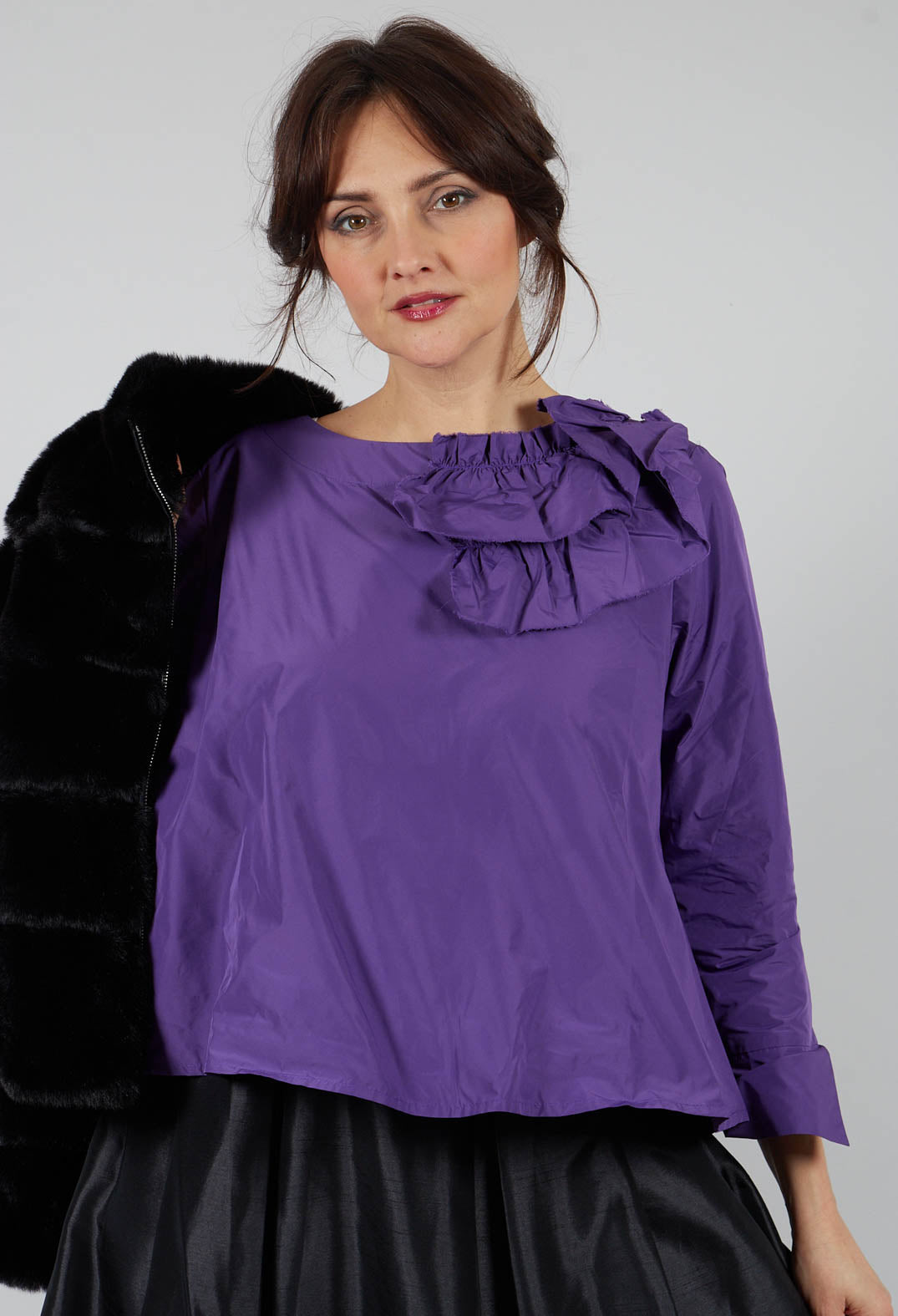 Light Taffeta Shirt with Ruffles in Purple