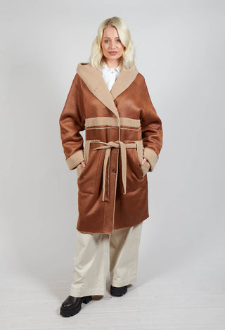 Reversible Long Faux Fur and Suede Coat in Tan and Biscuit