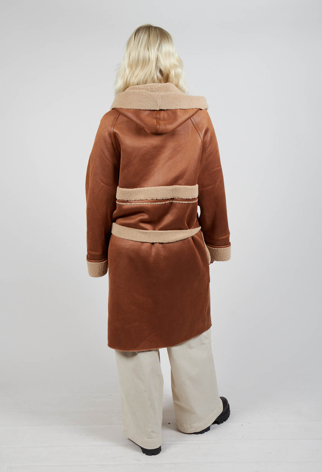 Reversible Long Faux Fur and Suede Coat in Tan and Biscuit