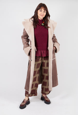 Reversible Longline Faux Fur Coat in Taupe