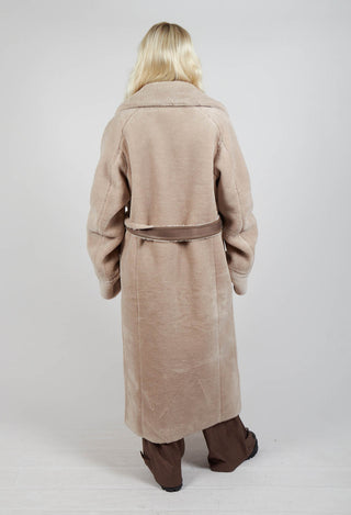 Reversible Longline Faux Fur Coat in Taupe