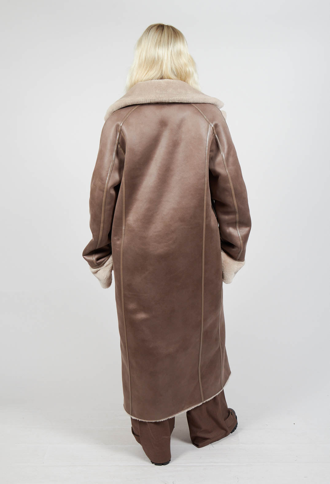 Reversible Longline Faux Fur Coat in Taupe