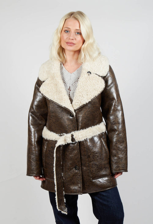 Reversible Faux Fur and Suede Jacket in Khaki Crackle