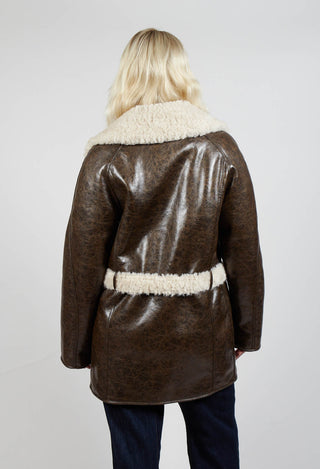 Reversible Faux Fur and Suede Jacket in Khaki Crackle