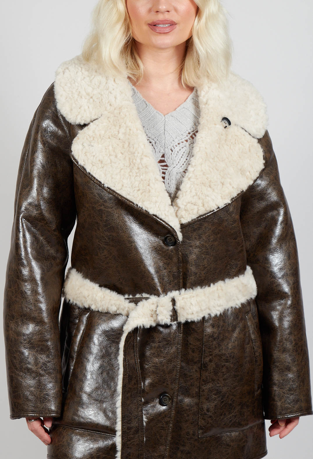 Reversible Faux Fur and Suede Jacket in Khaki Crackle