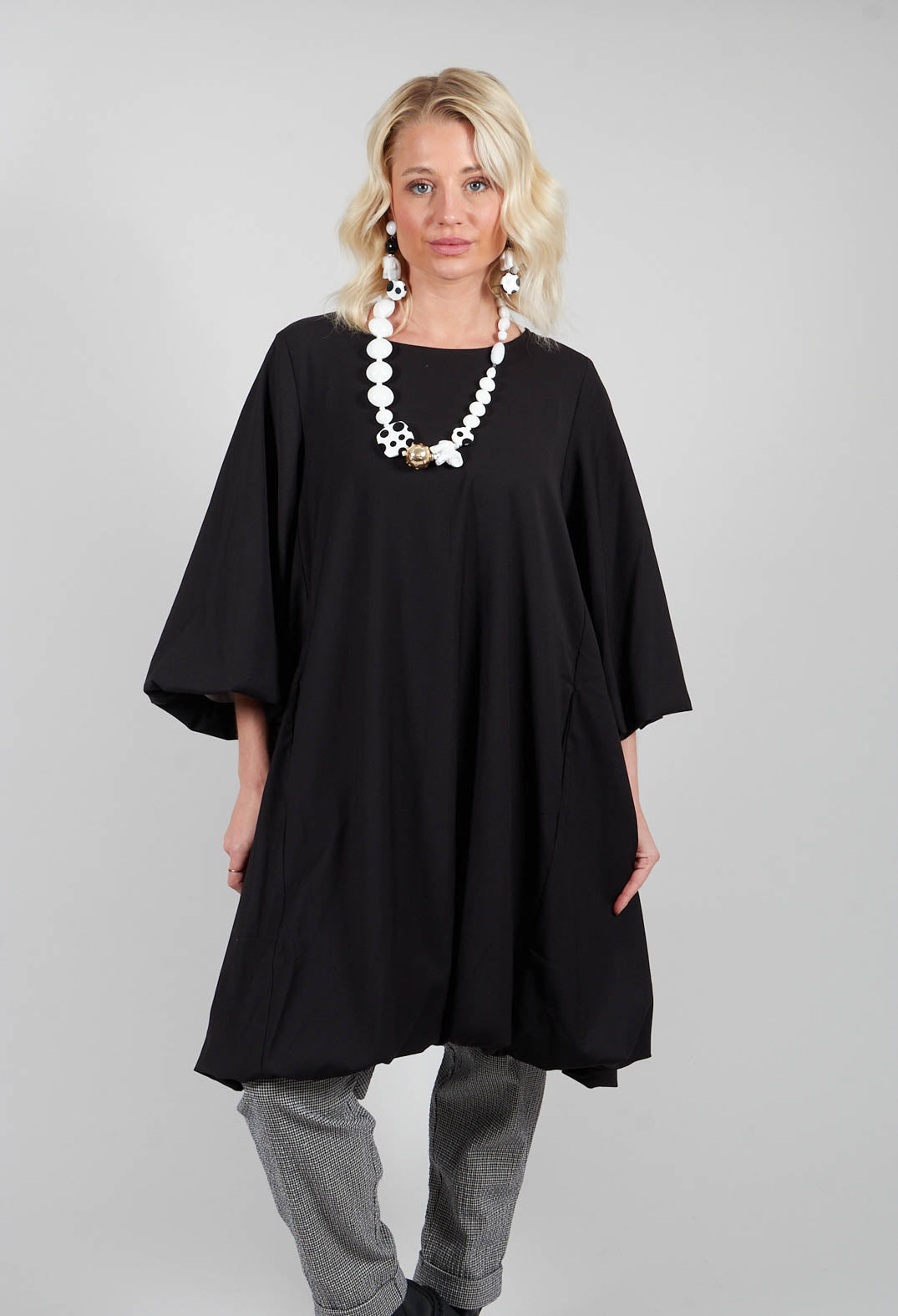 Balloon Sleeve Tunic Dress in Black