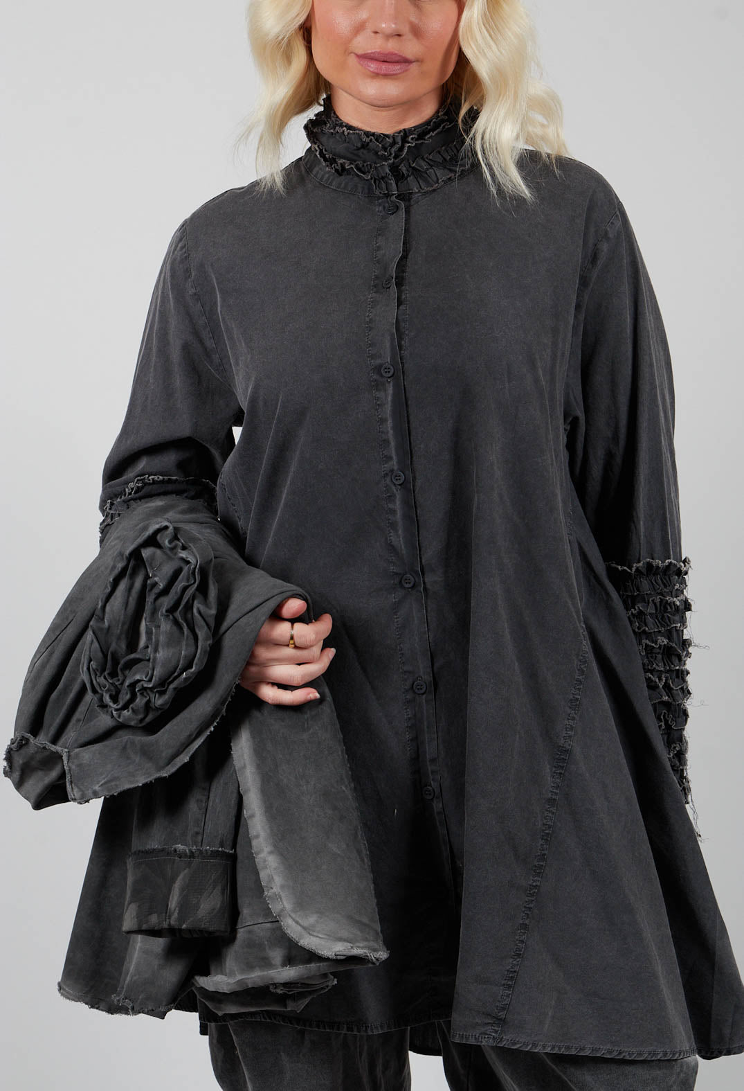 Ruffle A-Line Tunic in Pewter