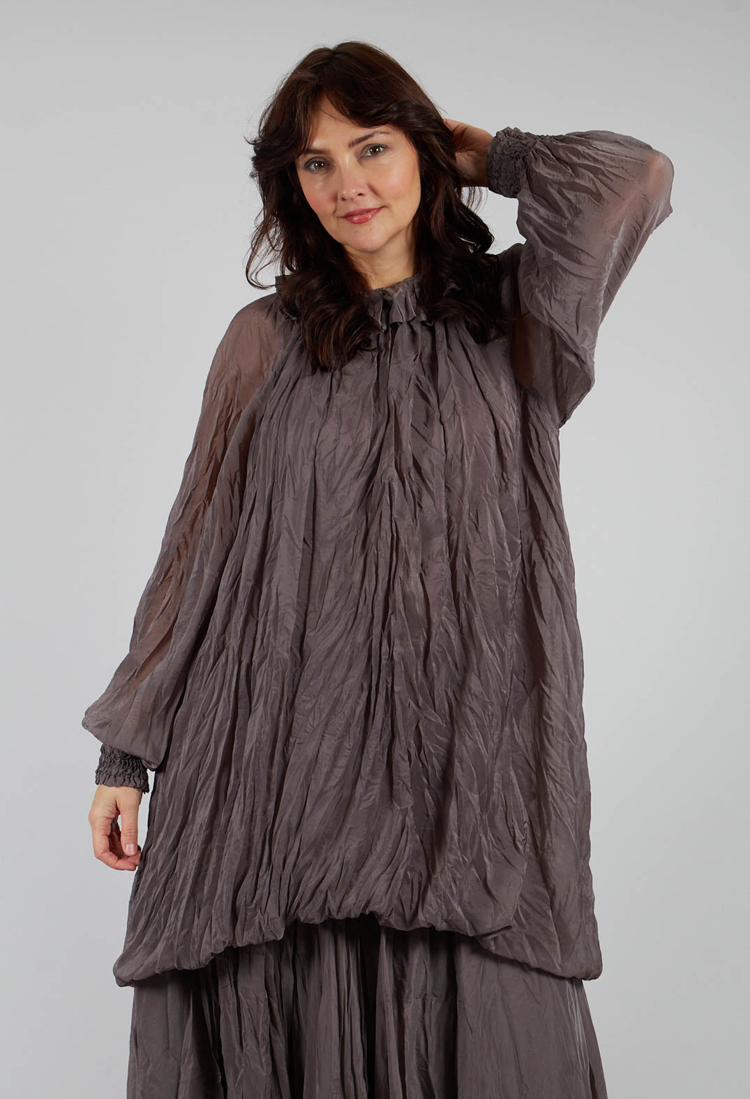 Semi Sheer Shirt Dress in Iron