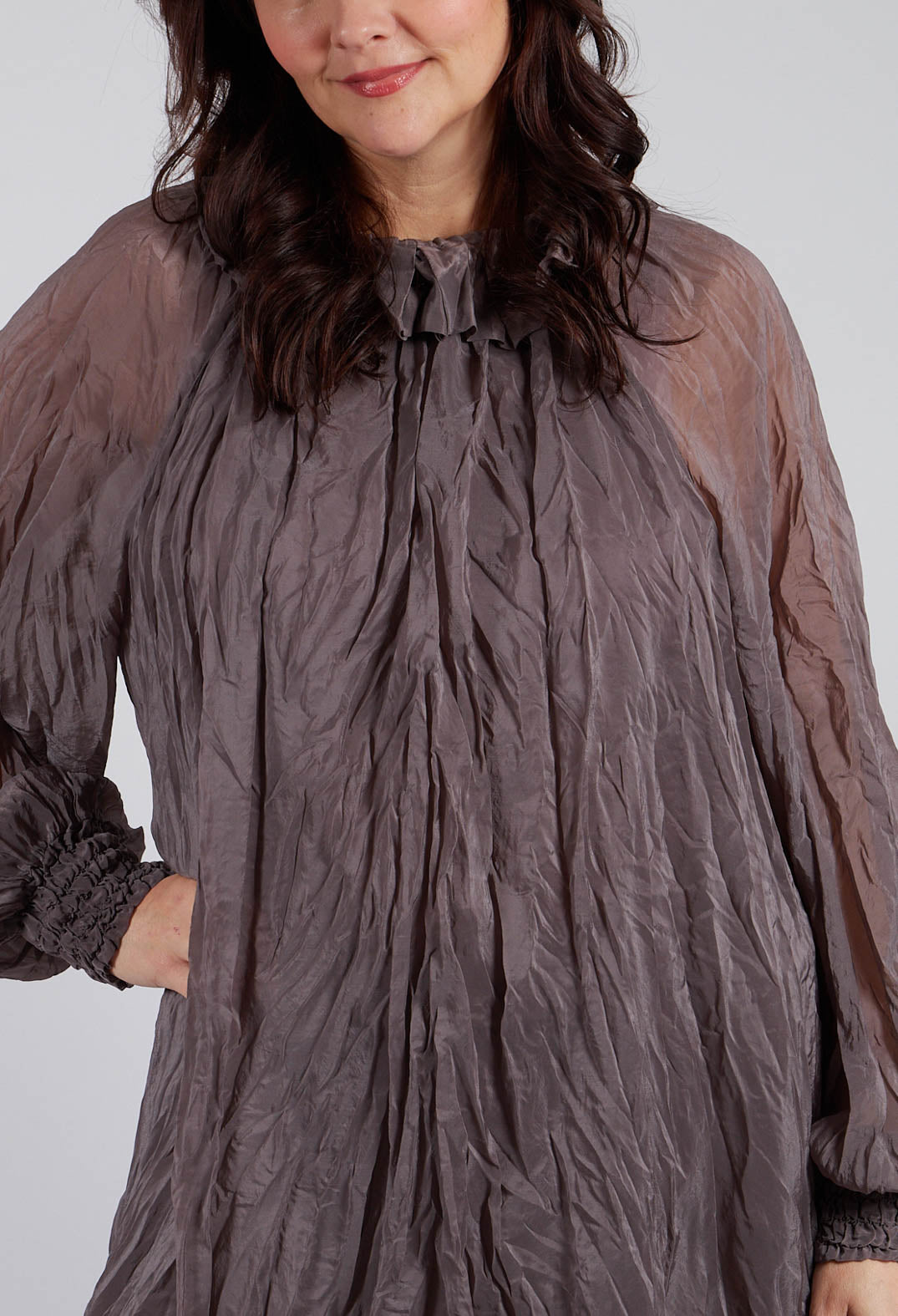 Semi Sheer Shirt Dress in Iron