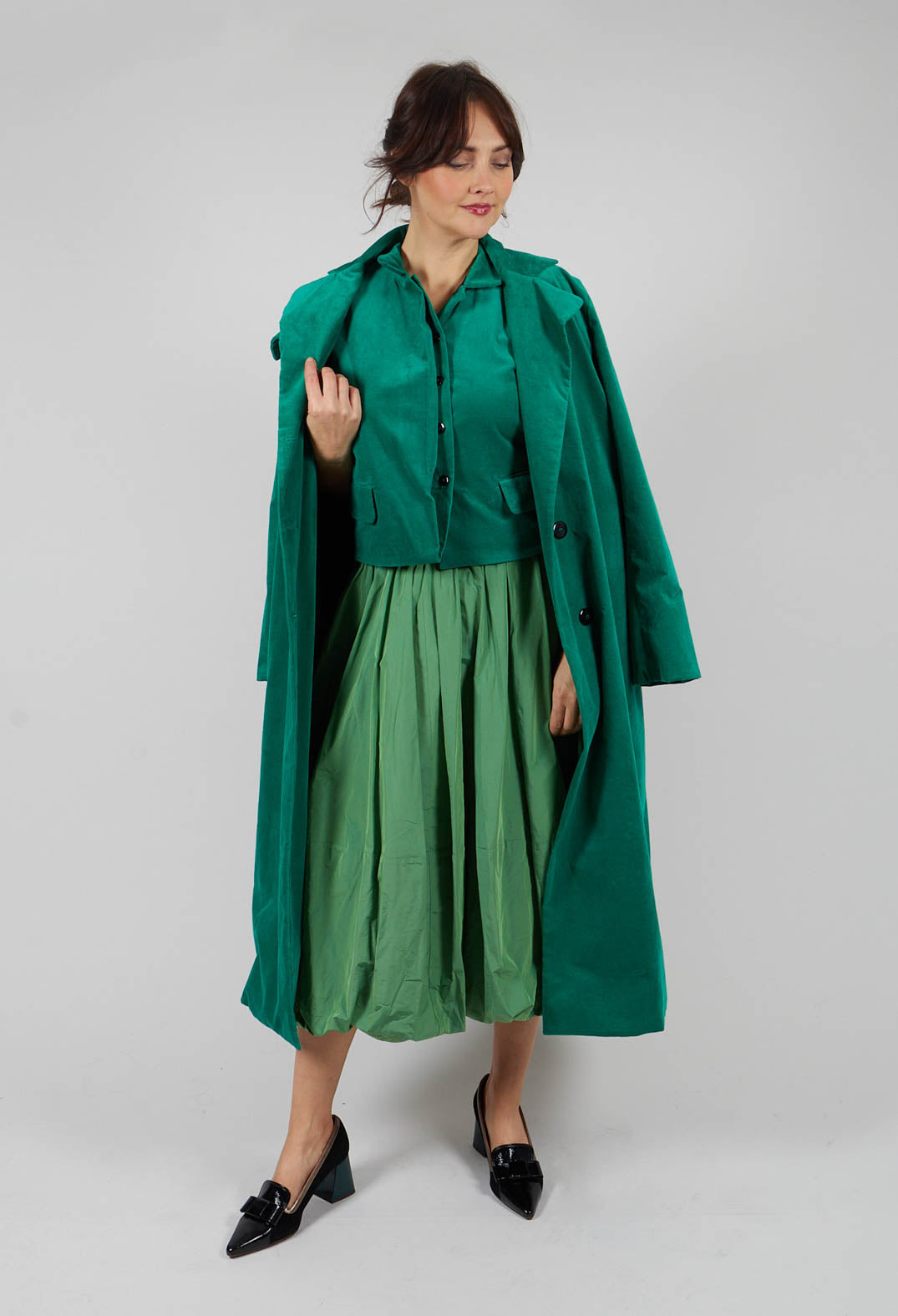 Velvet Long Coat in Green