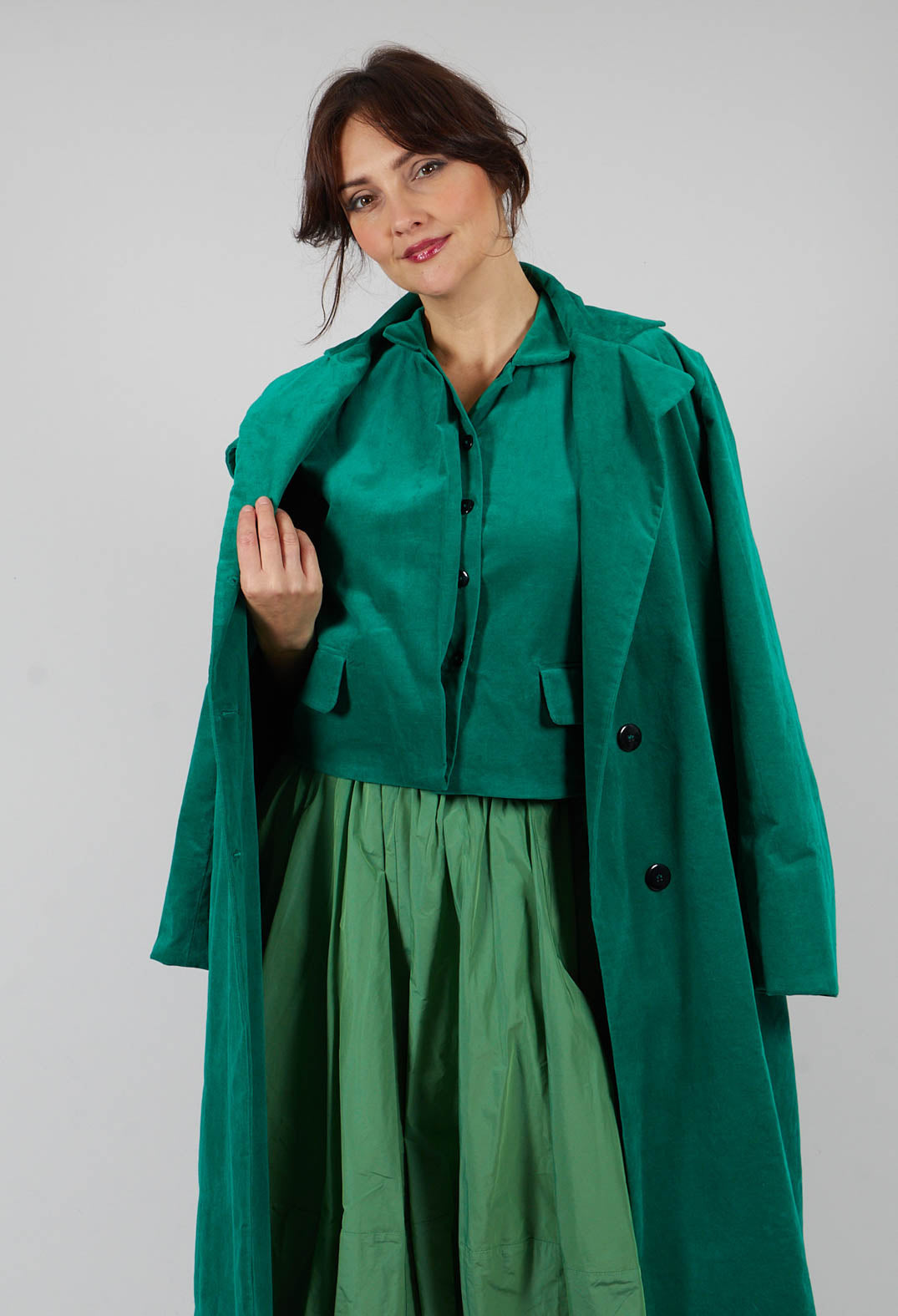 Velvet Long Coat in Green