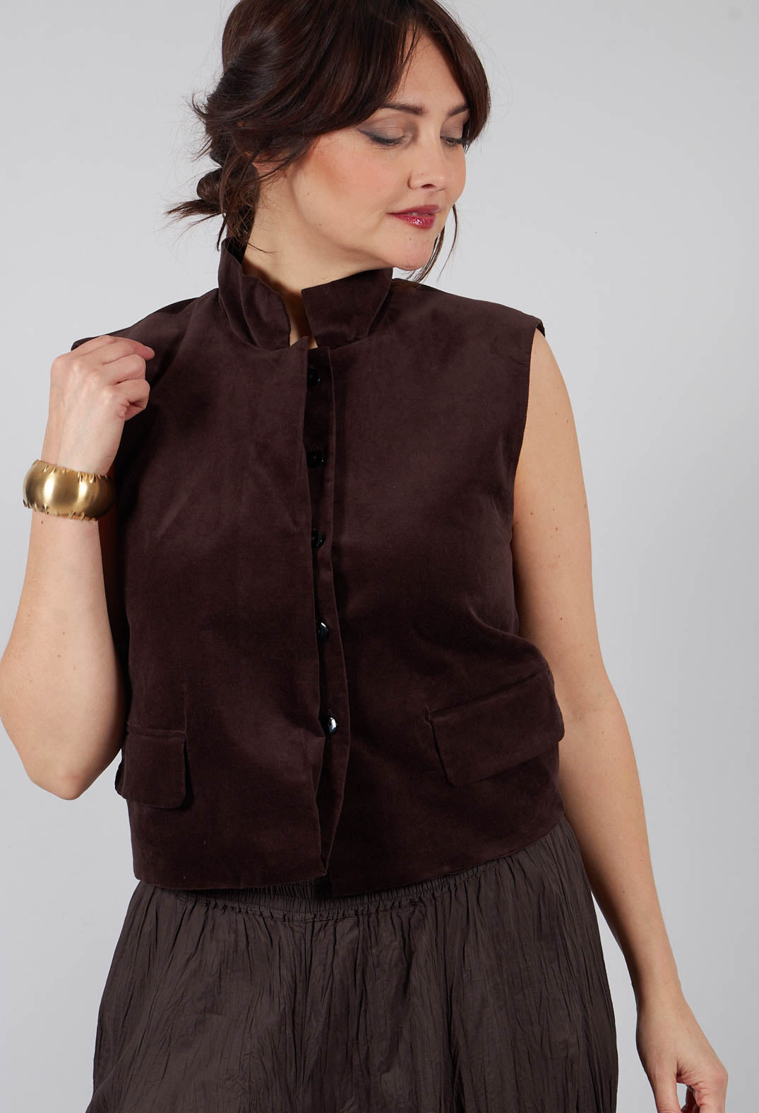 Velvet Gillet in Chocolate