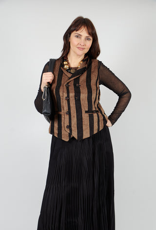 Striped Corduroy Waistcoat in Black and Brown