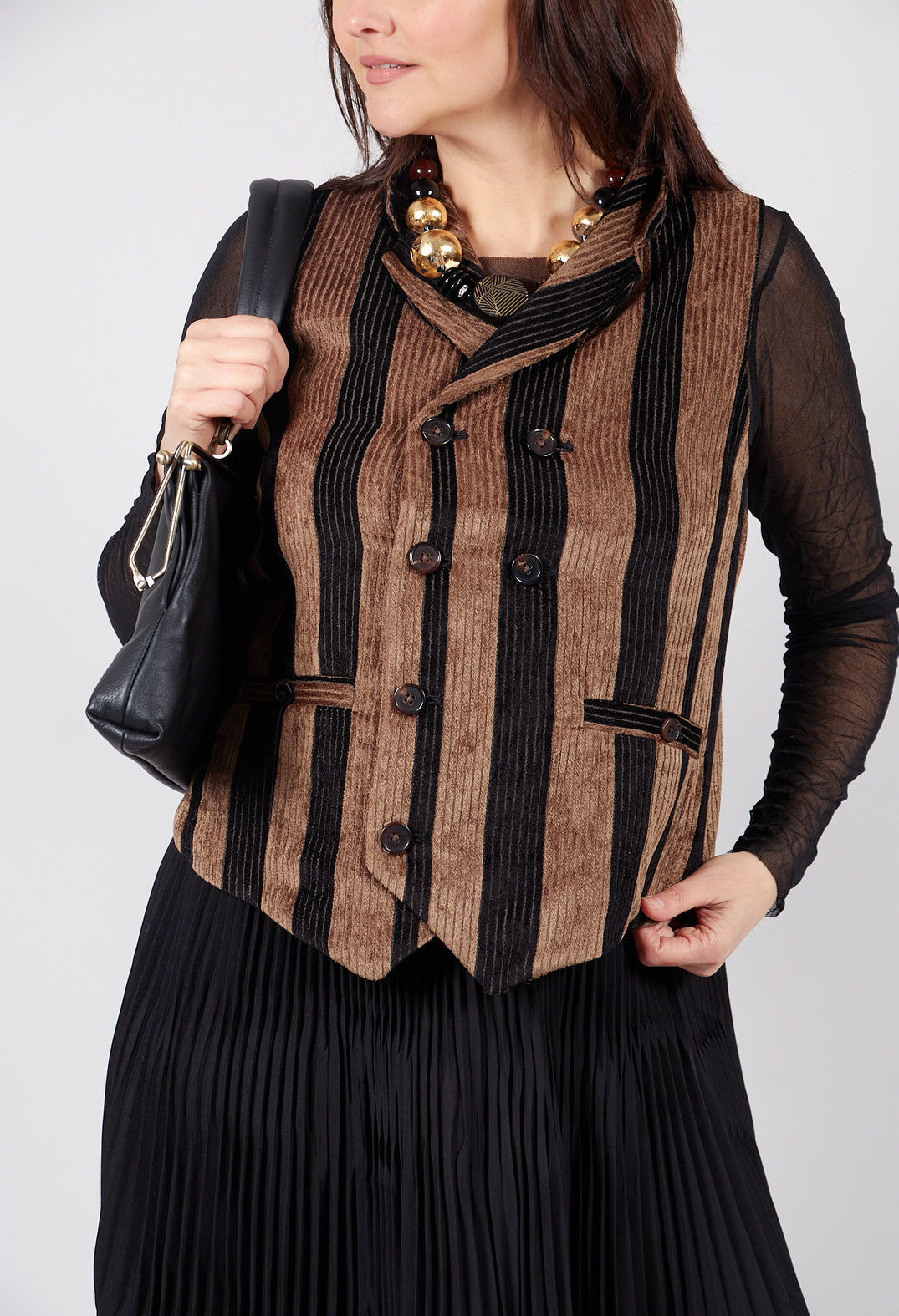 Striped Corduroy Waistcoat in Black and Brown