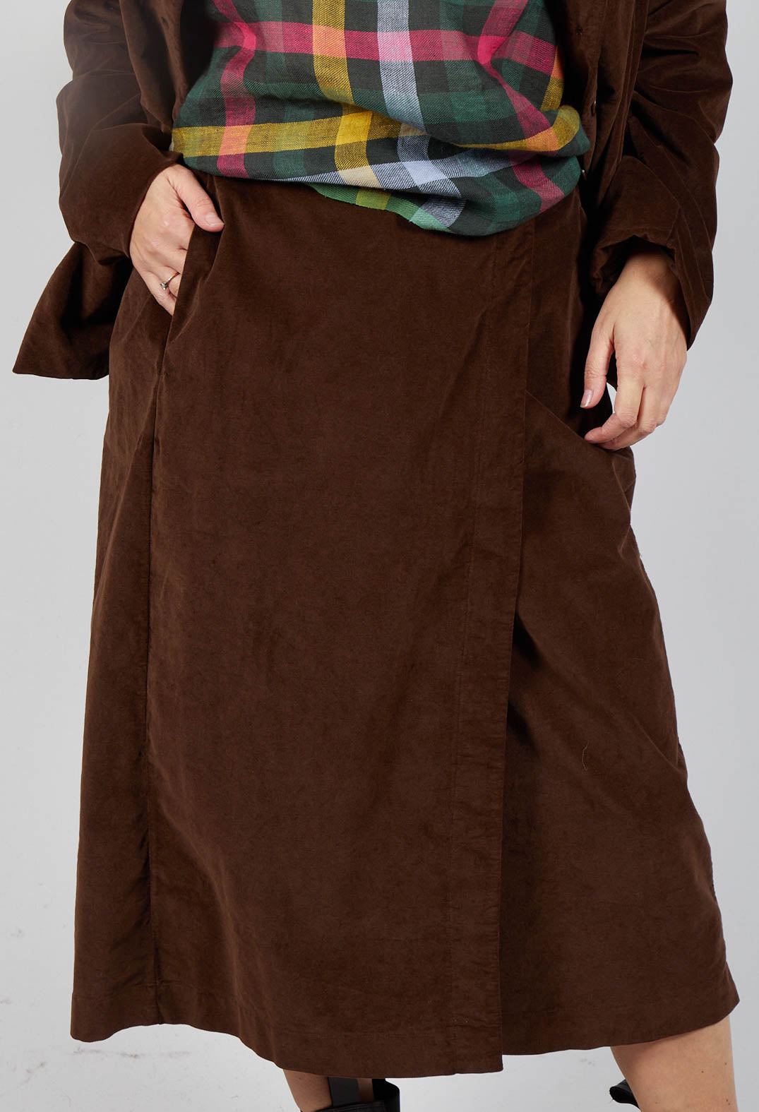 Velvet Wrap Skirt in Coffee