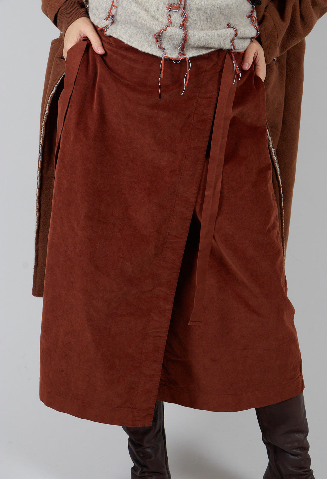 Velvet Wrap Skirt in Rust