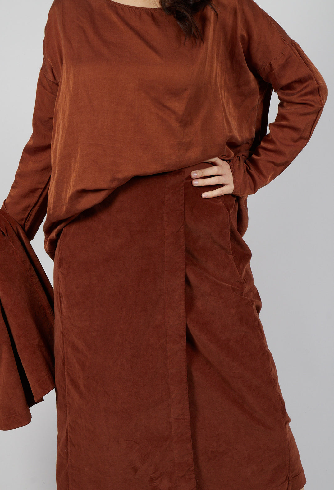 Velvet Wrap Skirt in Rust