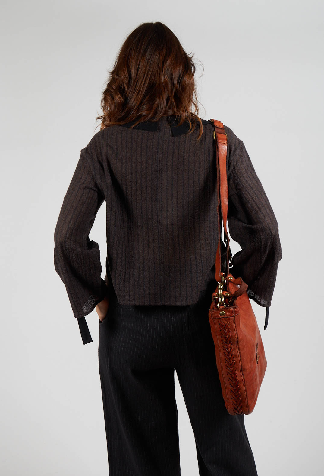 Collared Blouse in Brown Stripe