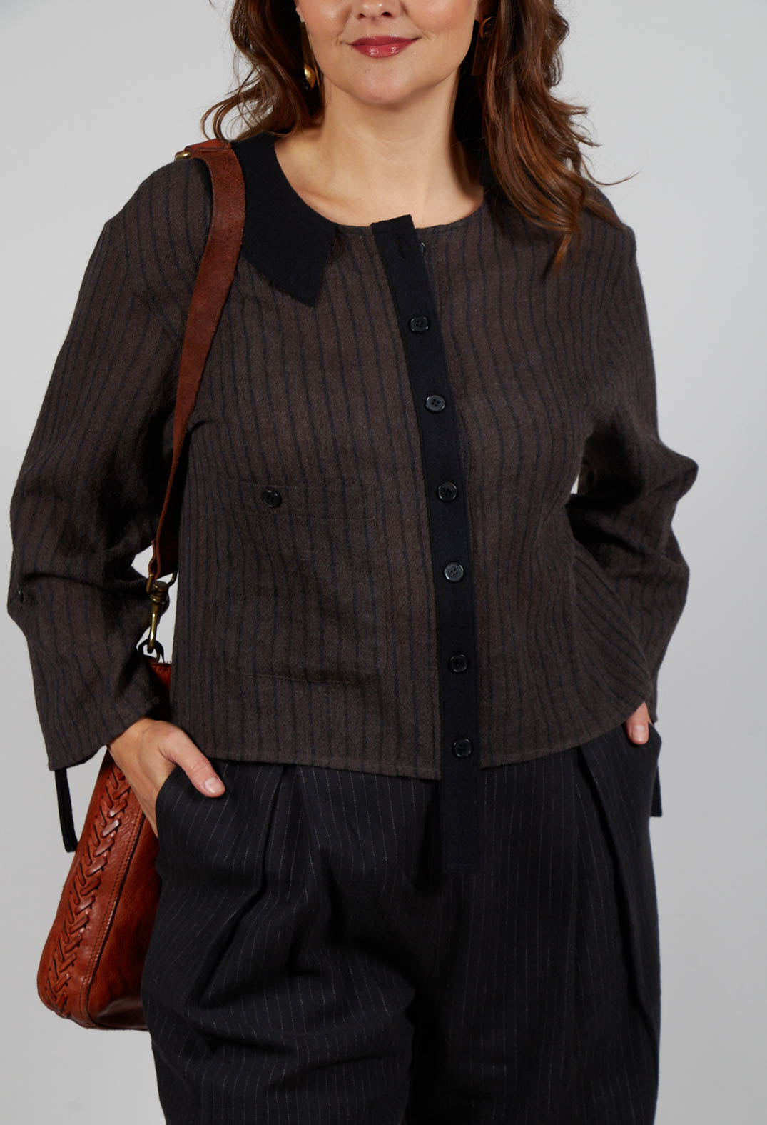 Collared Blouse in Brown Stripe