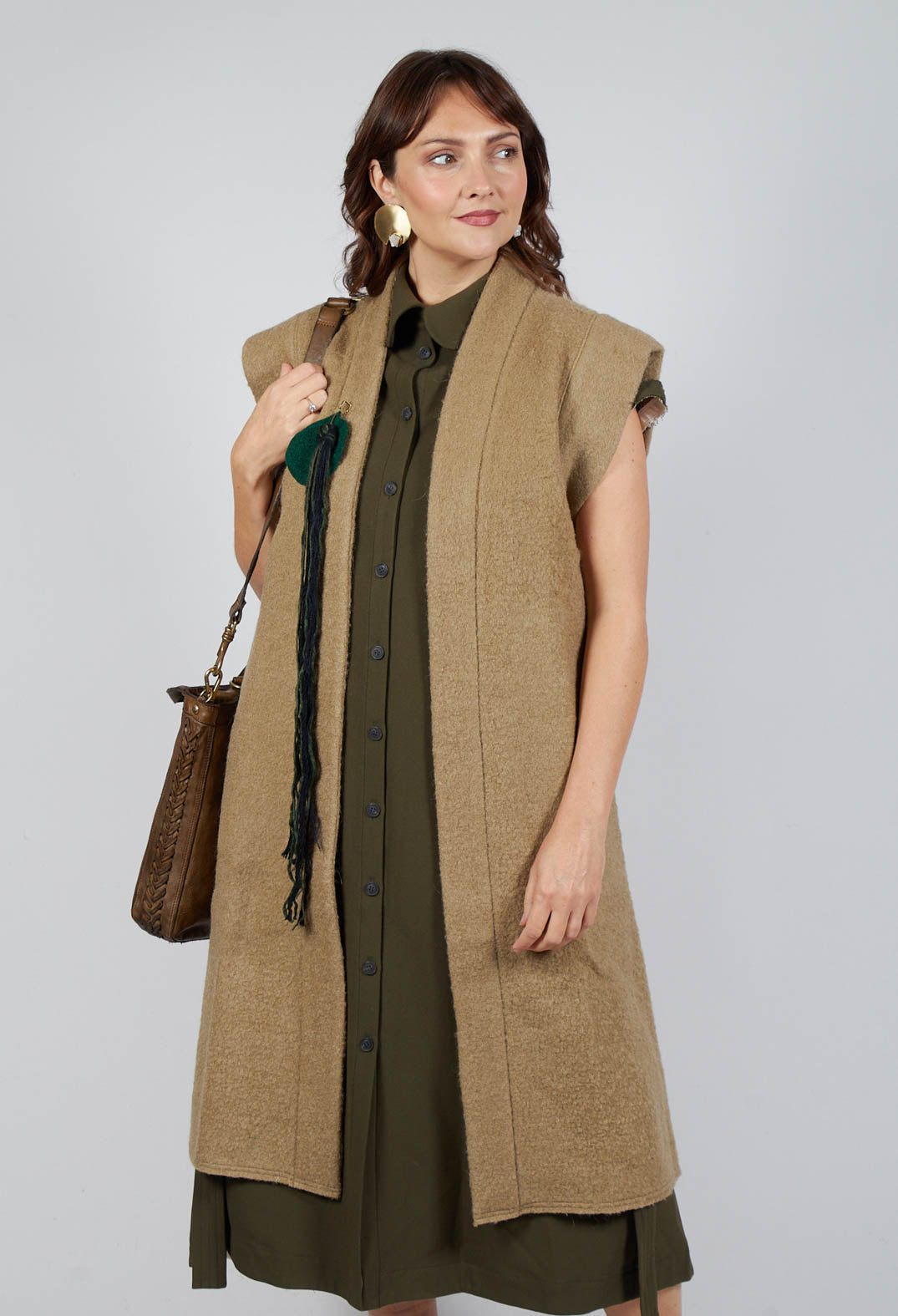 Longline Gilet in Camel