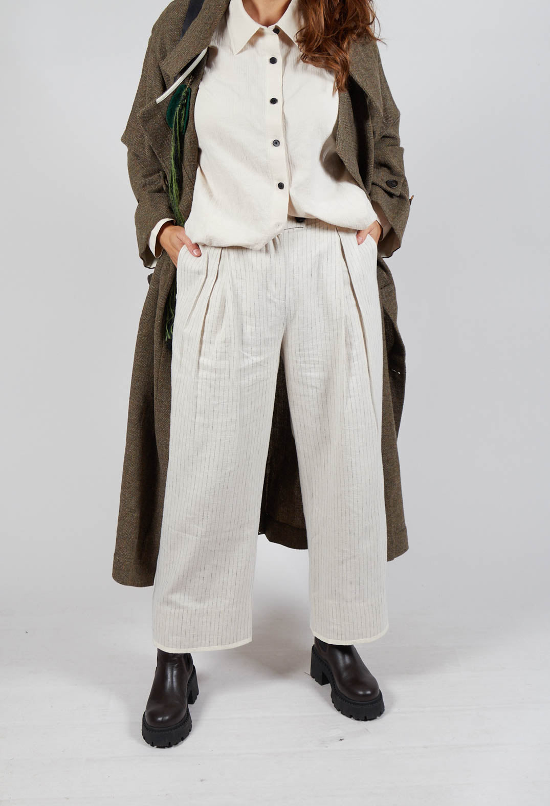 Pinstripe Trousers in Milk