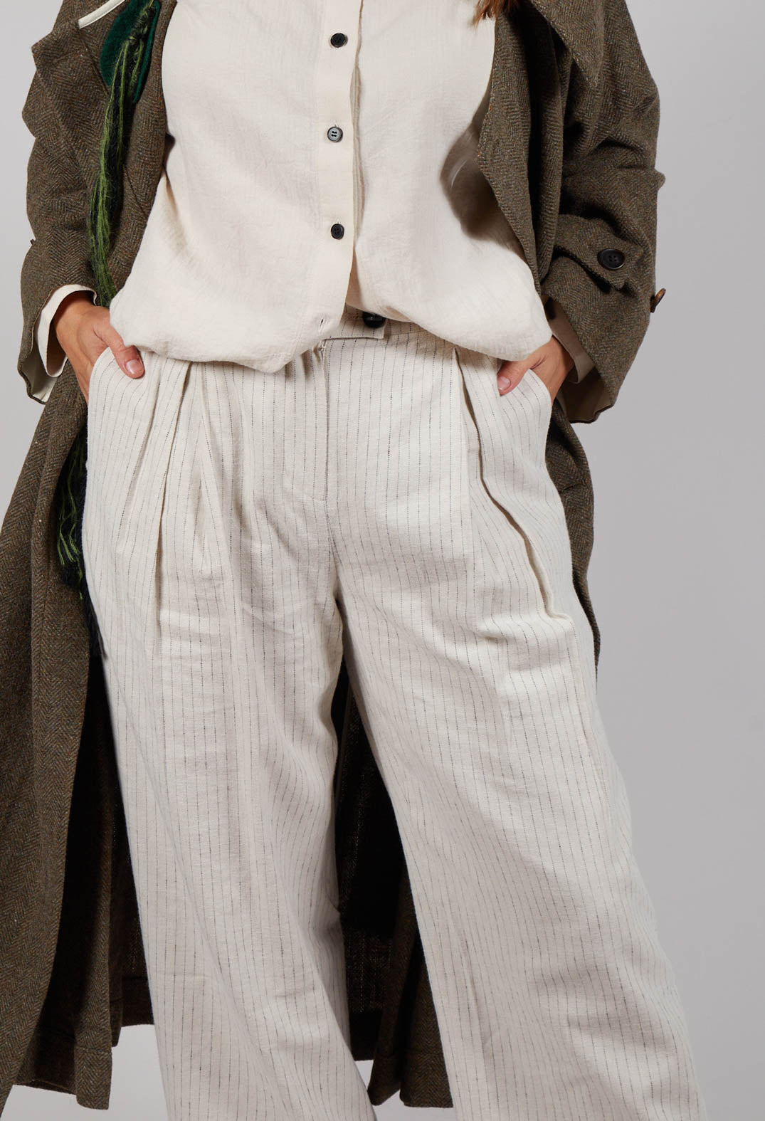 Pinstripe Trousers in Milk