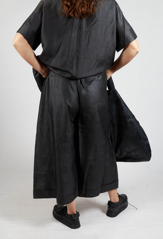 Wide Leg Silk Trousers in Black