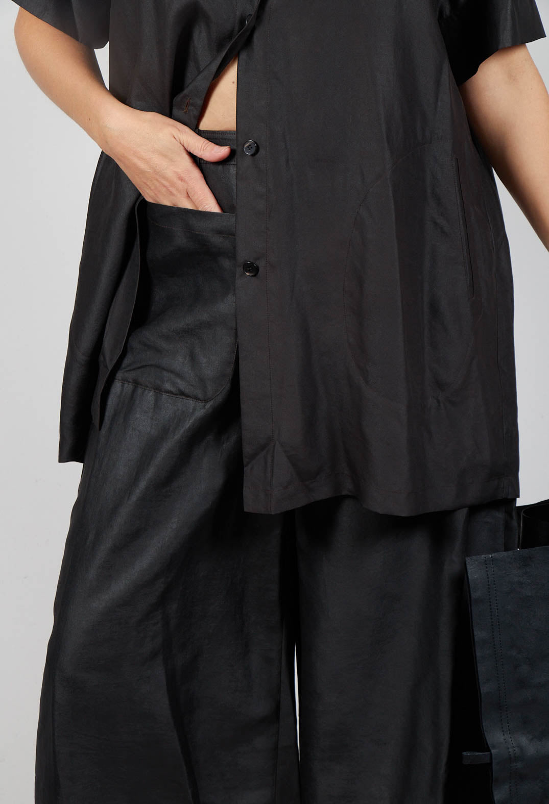 Wide Leg Silk Trousers in Black