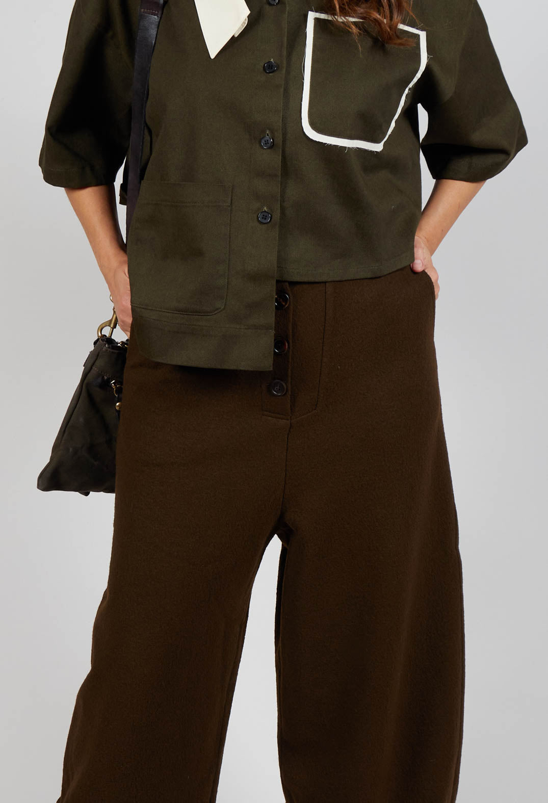 Barrel Leg Trousers in Brown