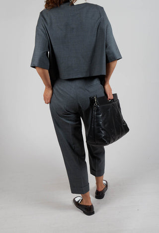 Pleated Wool Trousers in Grey Blue