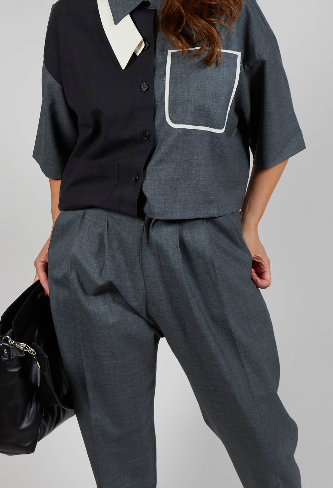 Pleated Wool Trousers in Grey Blue