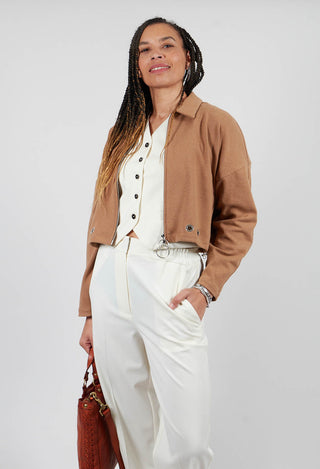 Fleece Cropped Jacket in Camel