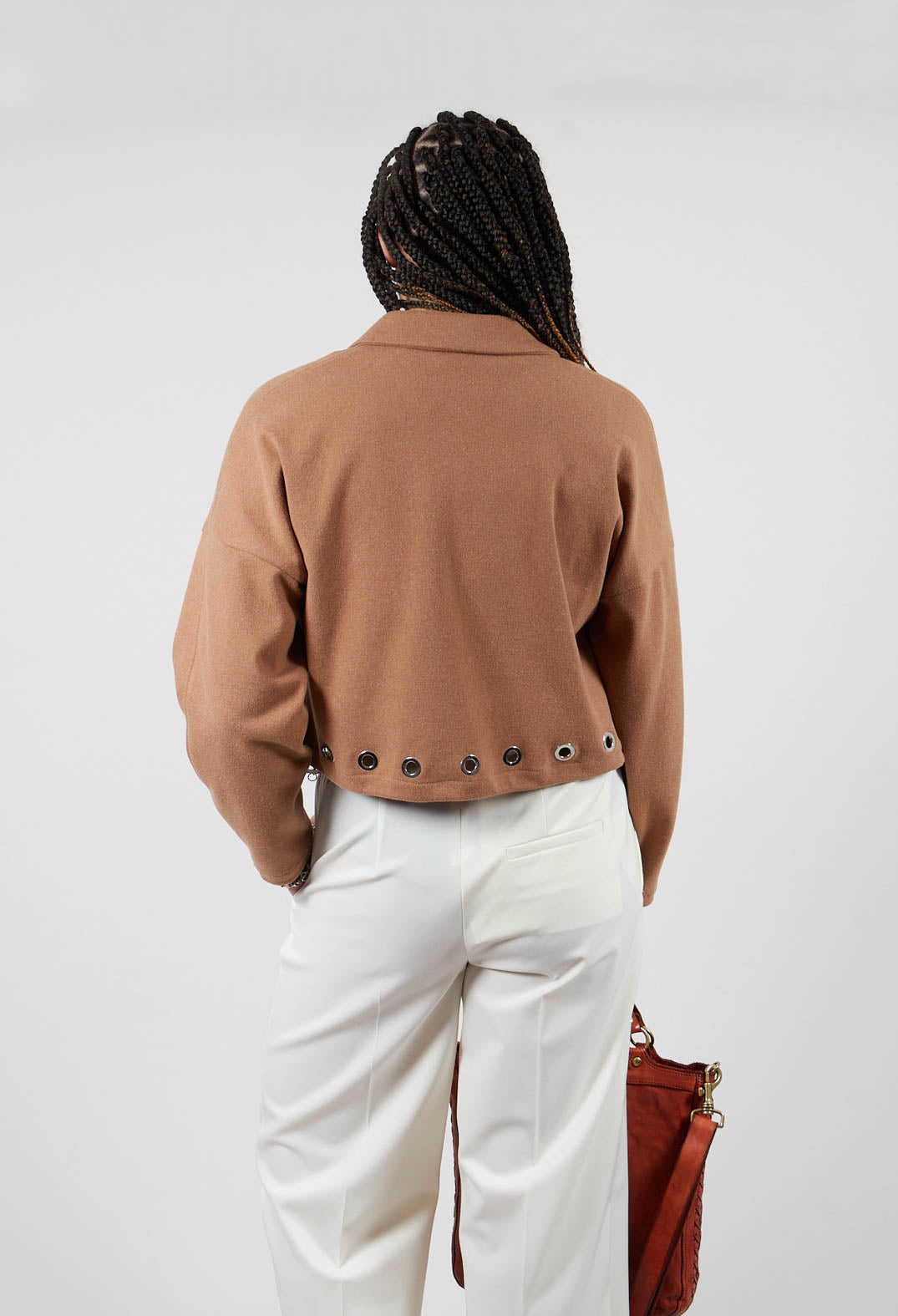 Fleece Cropped Jacket in Camel