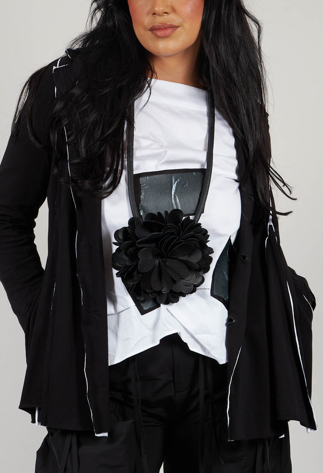 White Raw Edging Jacket in Black