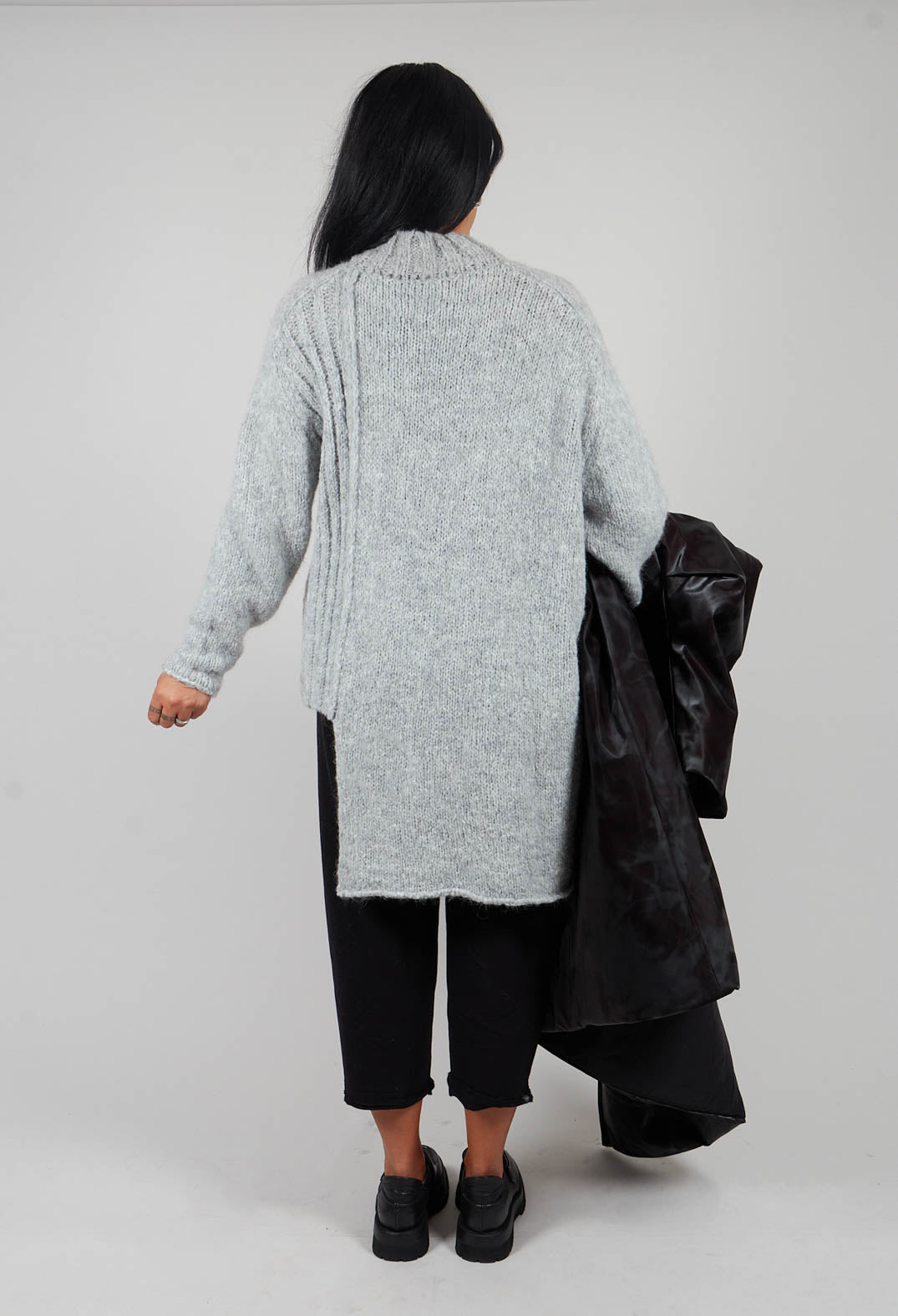 Cut Out Ribbed Jumper in Grey