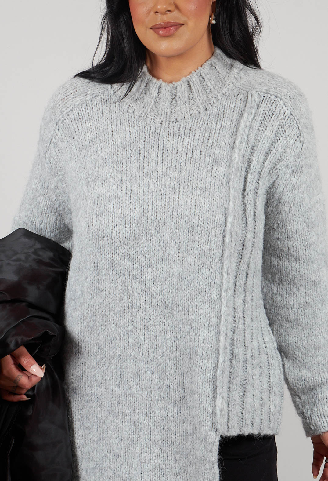 Cut Out Ribbed Jumper in Grey