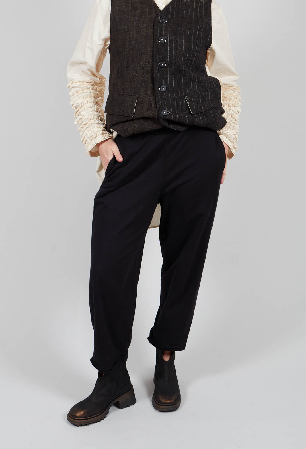 Straight Leg Cotton Trousers in Black