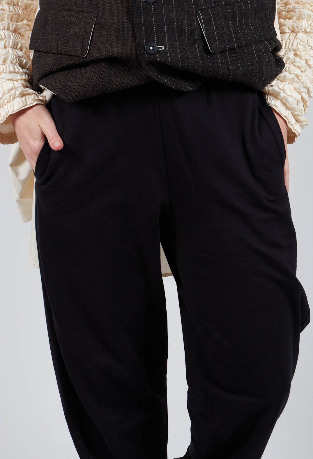 Straight Leg Cotton Trousers in Black