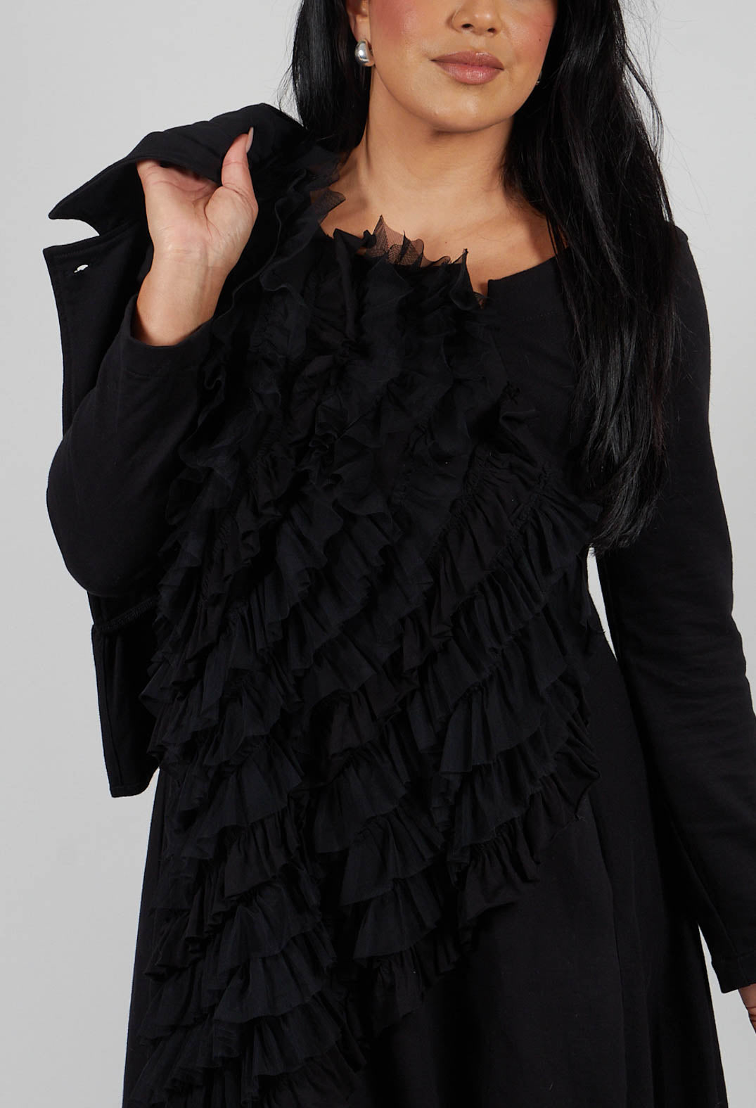 Mesh Ruffle Dress in Black