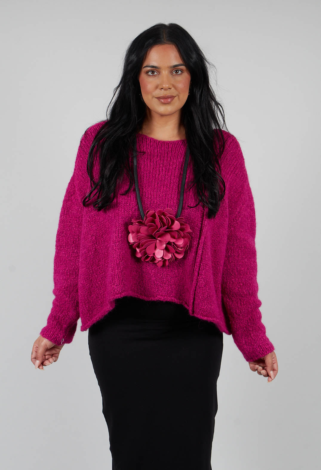 Slouchy Knit Jumper in Fuschia