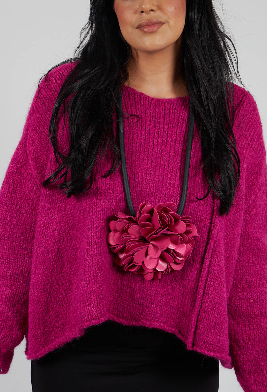 Slouchy Knit Jumper in Fuschia