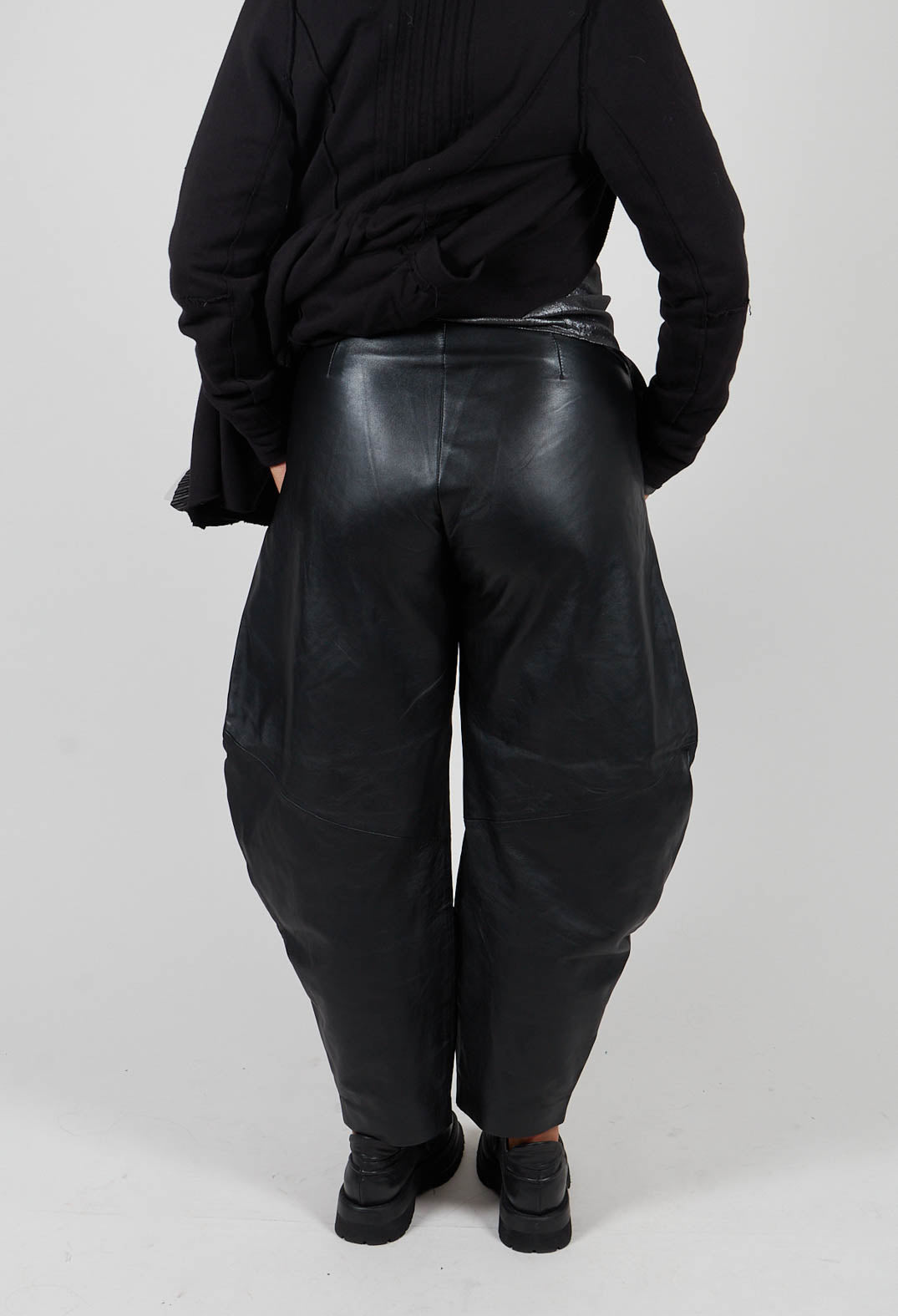 Barrel Leg Leather Trousers in Black